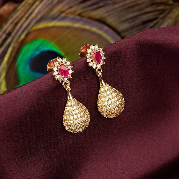 Copper Traditional Micro Gold Plated Dangler Earrings for Women & Girls - Image 3